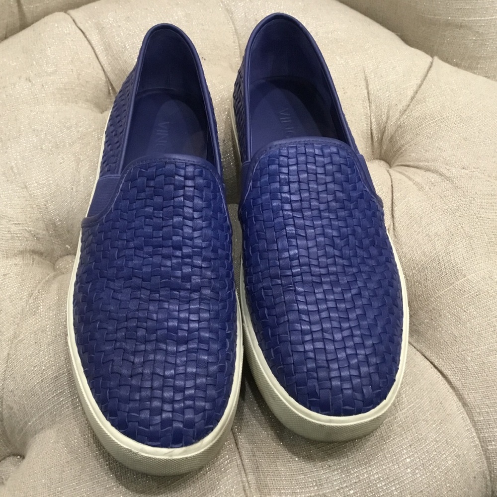 Vince Preston Navy Blue Slip-on Leather Sneakers - Size 8